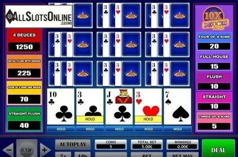 Game Screen. 10x Deuce Wild Poker from iSoftBet