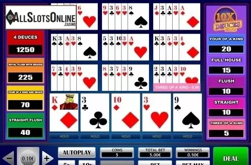 Game Screen. 10x Deuce Wild Poker from iSoftBet