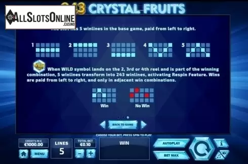 Paytable 3. 243 Crystal Fruits from Tom Horn Gaming
