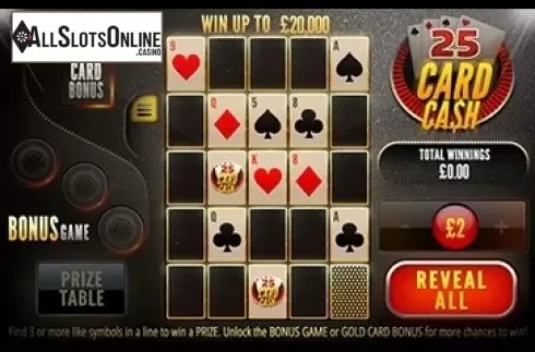 Game screen. 25 Card Cash from Instant Win Gaming