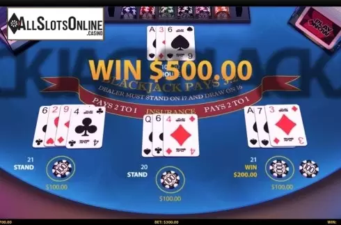 Win Screen . 3 Hand Blackjack (HungryBear) from HungryBear