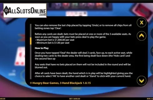 Info 3. 3 Hand Blackjack (HungryBear) from HungryBear