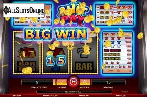 Big Win screen. 3 Hit Pay (New) from iSoftBet