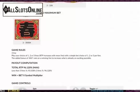 Paytable 2. 4 Seasons: Spring from Maverick