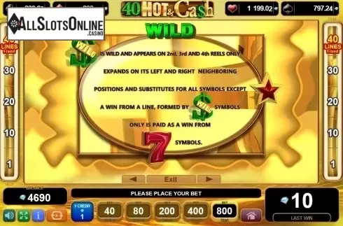 Paytable 2. 40 Hot and Cash from EGT