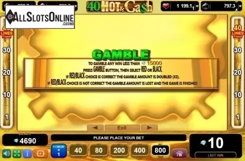 Paytable 3. 40 Hot and Cash from EGT