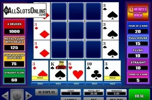 Game Screen. 4x Deuce Wild Poker from iSoftBet