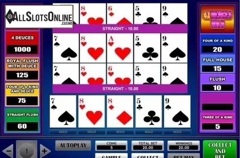 Game Screen. 4x Deuce Wild Poker from iSoftBet