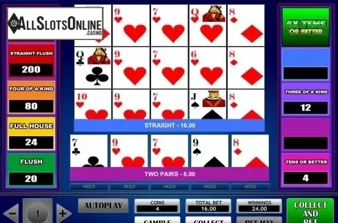 Game Screen. 4x Tens Or Better Poker from iSoftBet