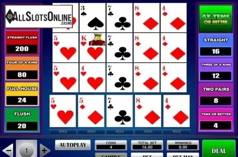 Game Screen. 4x Tens Or Better Poker from iSoftBet