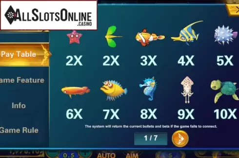 Paytable 2. 5 Dragons Fishing from JDB168
