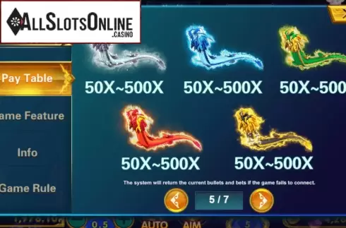 Paytable 5. 5 Dragons Fishing from JDB168
