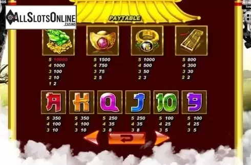 Paytable. 5 Fortune from Spadegaming