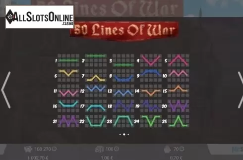 Paytable 2. 50 Lines Of War from MrSlotty