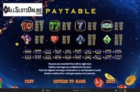 Paytable 1. 777 Golden Wheel from GamePlay