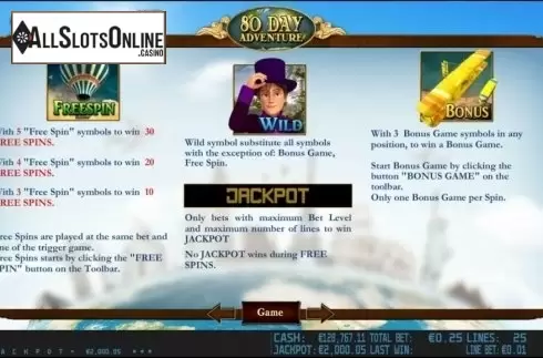 Paytable 2. 80 Day Adventure HD from World Match