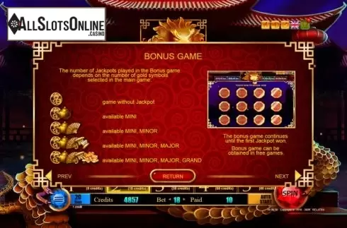 Bonus game screen 2. 88 Dragons Treasure from Belatra Games
