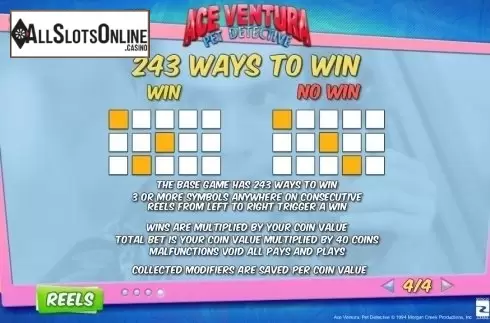 Paytable 4. Ace Ventura from Playtech