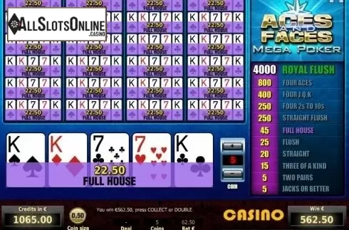 Win Screen 2. Aces & Faces Mega Poker from Tom Horn Gaming