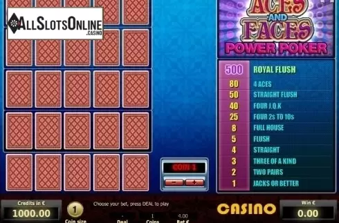 Game Screen 1. Aces and Faces 4 Hand Poker from Tom Horn Gaming