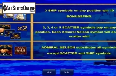 Paytable 3. Admiral Nelson from Amatic Industries