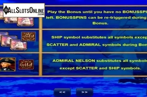 Paytable 4. Admiral Nelson from Amatic Industries