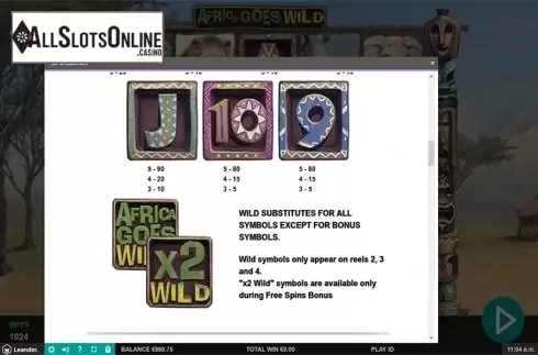 Paytable 2. Africa Goes Wild from Leander Games