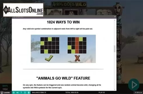 Paytable 3. Africa Goes Wild from Leander Games