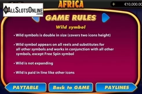 Paytable 2. Africa (bwin.party) from Bwin.Party