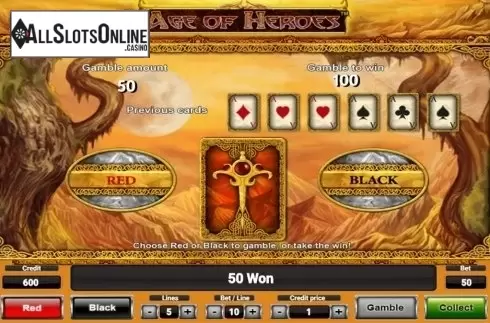 Gamble game screen . Age Of Heroes Deluxe from Novomatic