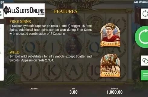 Paytable 1. Age of Caesar from Booongo