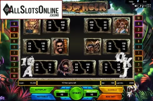 Paytable. Ages of Rock (Platin Gaming) from Platin Gaming