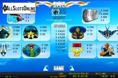 Paytable 1. Air Force HD from World Match