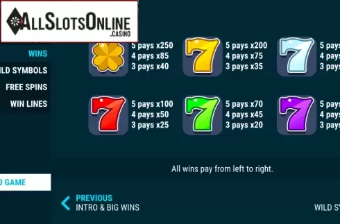 Paytable 1. All The 7s from Slot Factory