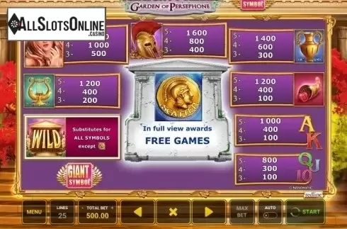 Paytable. Almighty Reels - Garden of Persephone from Greentube