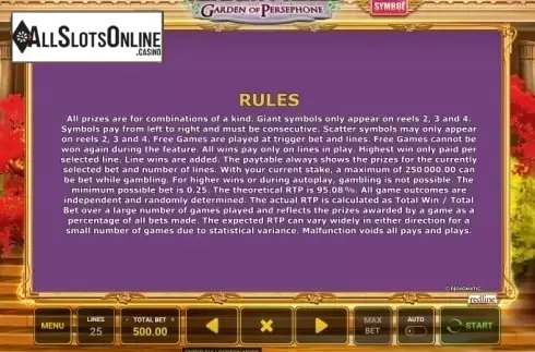 Rules. Almighty Reels - Garden of Persephone from Greentube