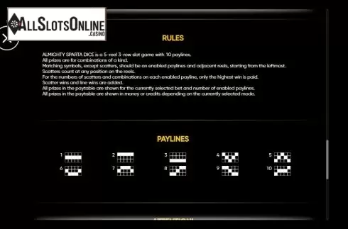 Rules And Paylines. Almighty Sparta Dice from Endorphina