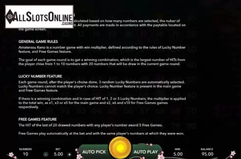 Info 1. Amaterasu Keno from Mascot Gaming