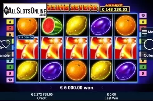 Mobil Win screen. Amazing Sevens from Greentube