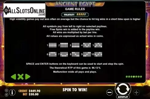 Paytable 4. Ancient Egypt (Pragmatic) from Pragmatic Play