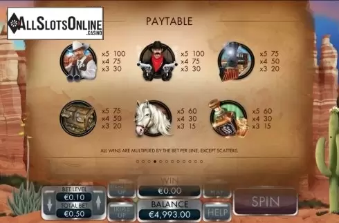 Paytable High win symbols. Arizona Treasure from Genesis