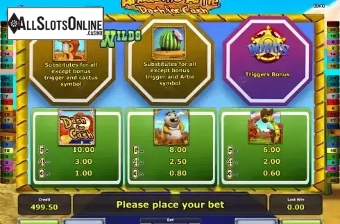 Paytable 1. Armadillo Artie from Greentube