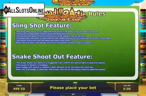 Paytable 4. Armadillo Artie from Greentube
