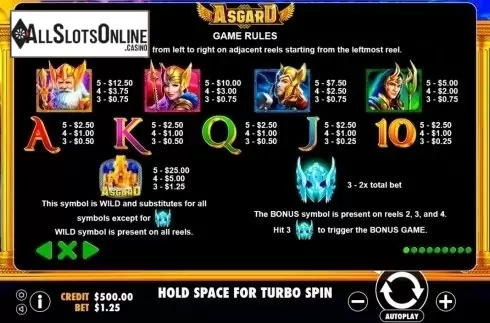 Paytable. Asgard (Pragmatic Play) from Pragmatic Play