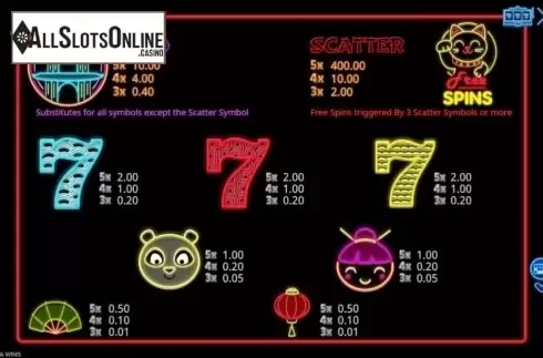 Paytable 1. Asia Wins from Booming Games