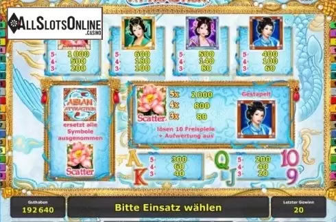 Paytable 1. Asian Attraction™ from Greentube