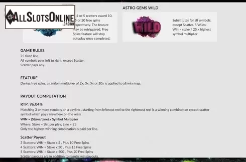 Paytable 2. Astro Gems from Maverick