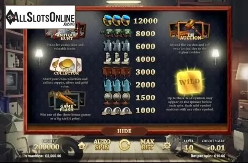 Paytable . Auction Day from Magnet Gaming