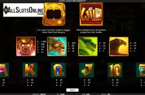 Paytable . Aztec Gold Megaways from iSoftBet