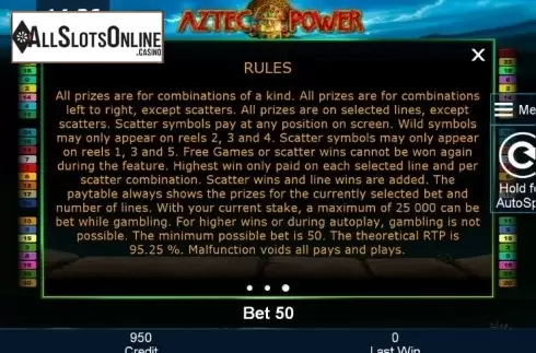 Paytable 3. Aztec Power from Greentube